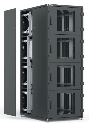 ZPAS SZB IT Serverschrank segmentiert geöffnet – vertikales Kabelmanagement und Patchfeld-Organisation
